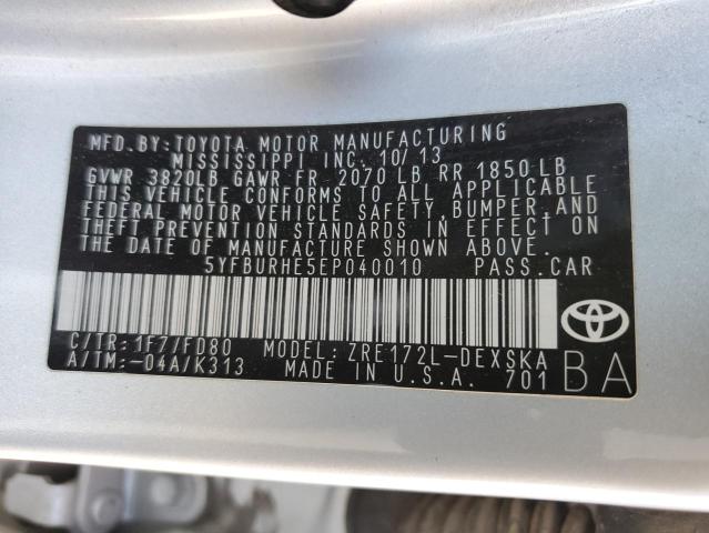 5YFBURHE5EP040010 | 2014 Toyota corolla l