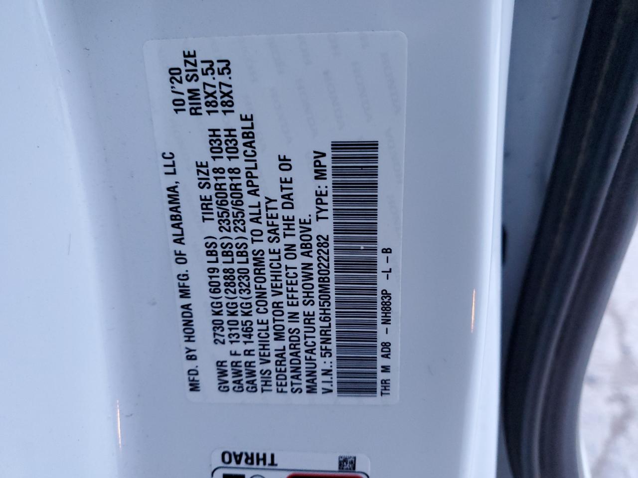 5FNRL6H50MB022282 HONDA All Models 2021