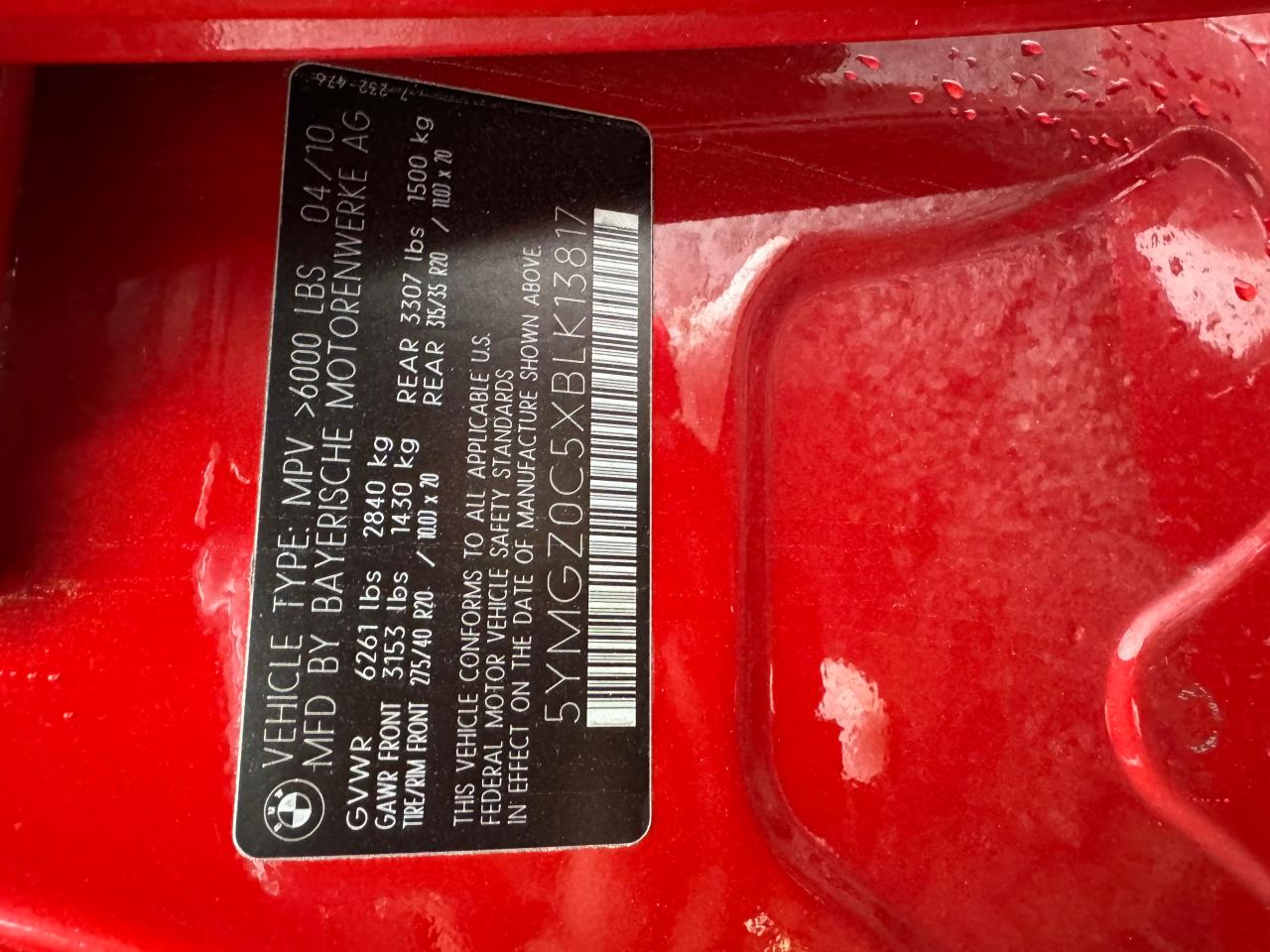 5ymgz0c5xblk13817 5YMGZ0C5XBLK13817 2011 BMW X6 M