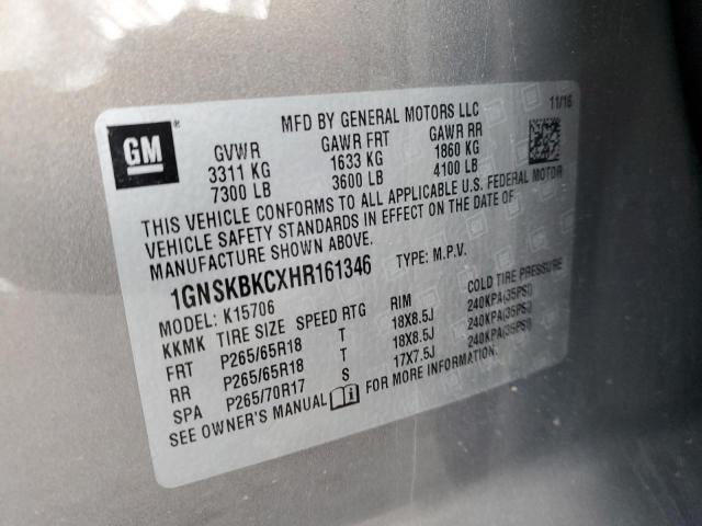 2017 CHEVROLET TAHOE 1GNSKBKCXHR161346