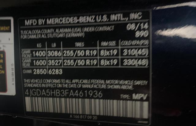 VIN 4JGDA5HB3FA461936 2015 Mercedes-Benz ML-Class, ... no.10