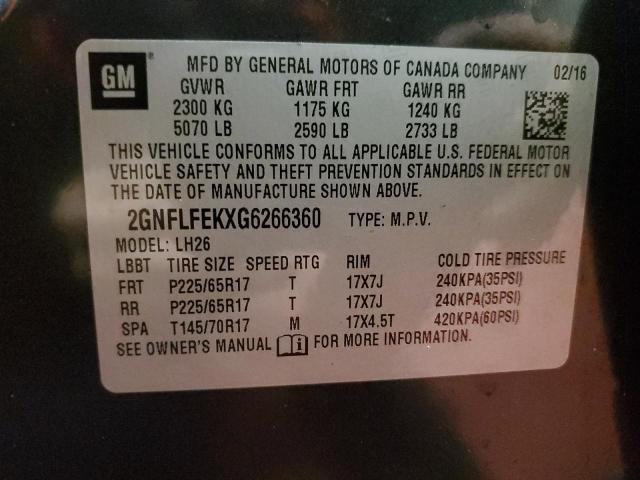 2GNFLFEKXG6266360 | 2016 CHEVROLET EQUINOX LT