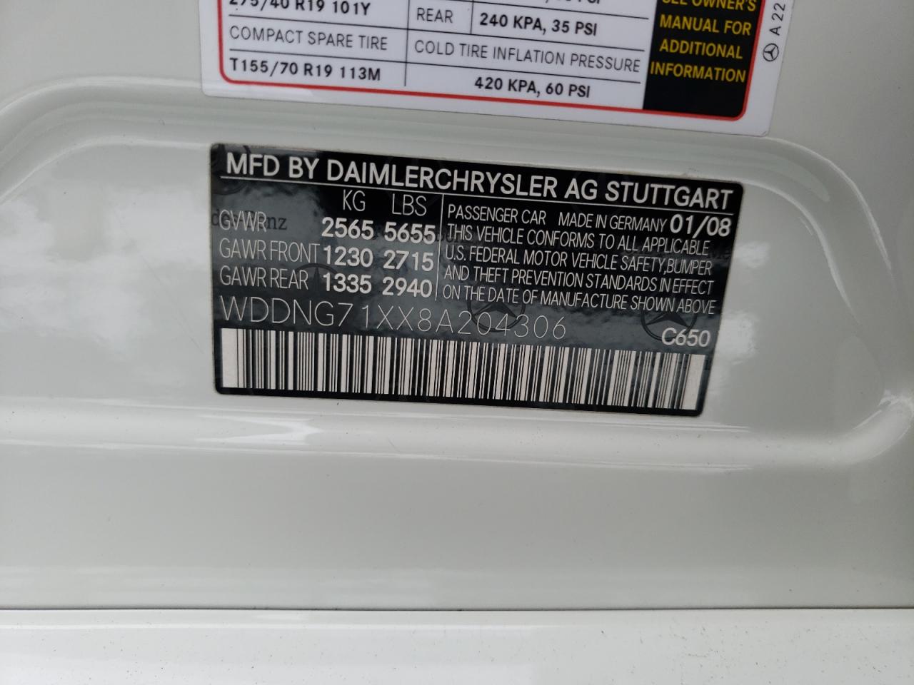 WDDNG71XX8A204306 2008 Mercedes-Benz S 550