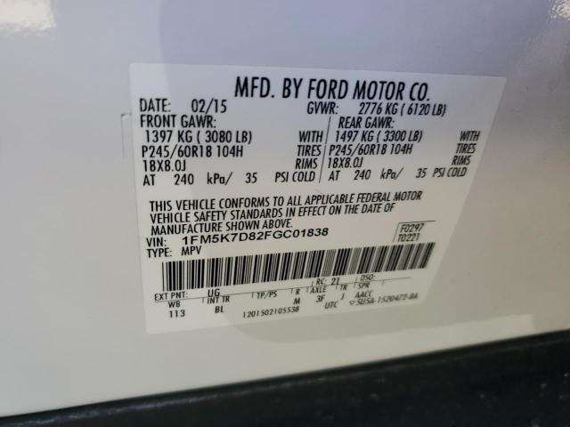 2015 Ford Explorer Xlt VIN: 1FM5K7D82FGC01838 Lot: 79220023