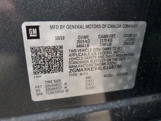 2GNAXKEV4L6168730 | 2020 CHEVROLET EQUINOX LT