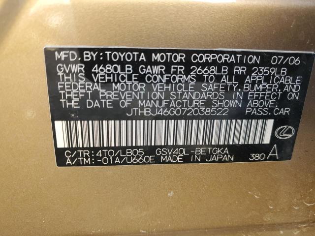 JTHBJ46G072038522 | 2007 Lexus es 350