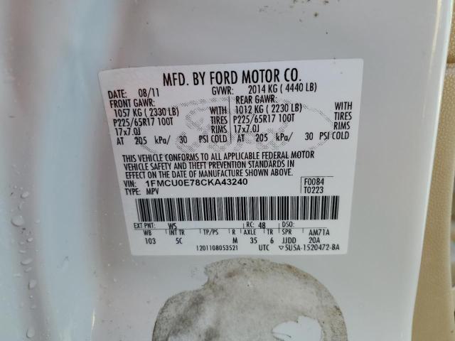 1FMCU0E78CKA43240 | 2012 Ford escape limited