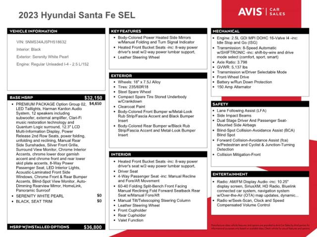 5NMS34AJ5PH518632 | 2023 HYUNDAI SANTA FE S