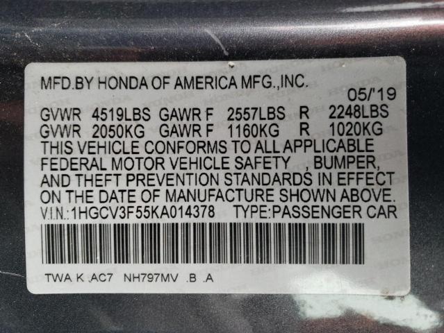 1HGCV3F55KA014378 | 2019 HONDA ACCORD HYB