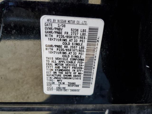 2009 Nissan Murano S VIN: JN8AZ18W59W121615 Lot: 81051853