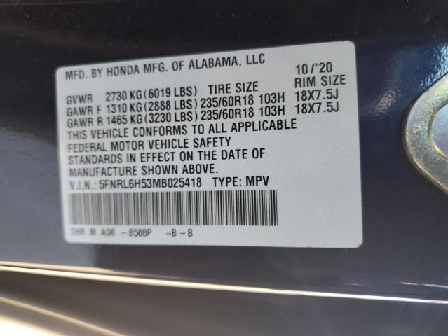 5FNRL6H53MB025418 | 2021 HONDA ODYSSEY EX