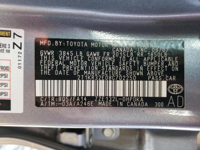 2008 Toyota Corolla Matrix Xr VIN: 2T1KR32E08C702250 Lot: 79901103