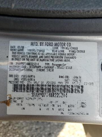 2008 Ford Fusion Se VIN: 3FAHP07148R225214 Lot: 51780254