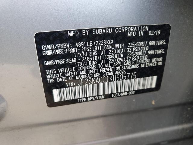 JF2SKACC1KH505775 | 2019 SUBARU FORESTER