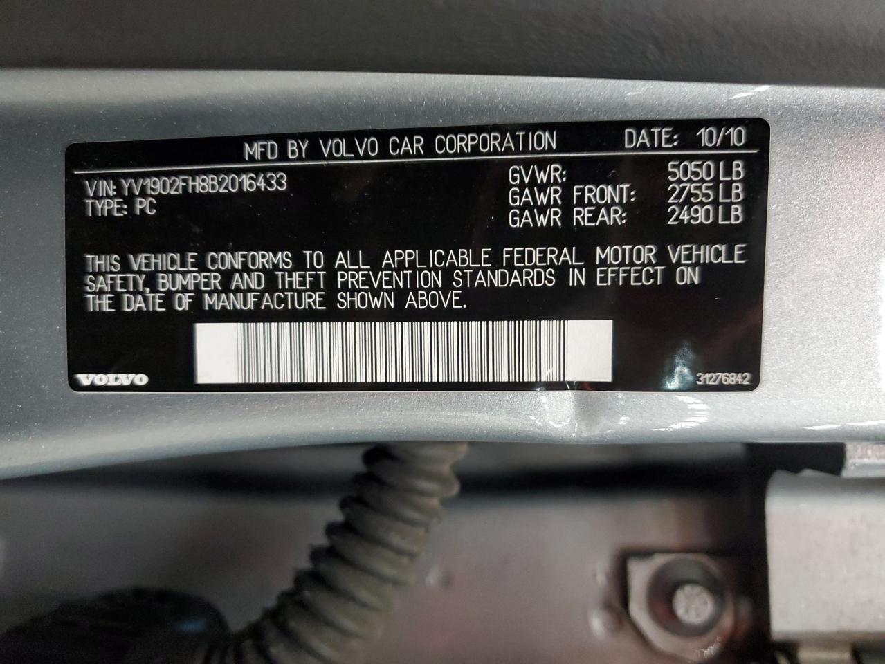 yv1902fh8b2016433 YV1902FH8B2016433 2011 Volvo S60 T6