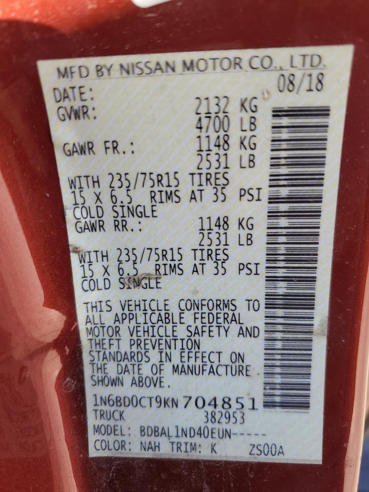 1N6BD0CT9KN704851 NISSAN FRONTIER 2019