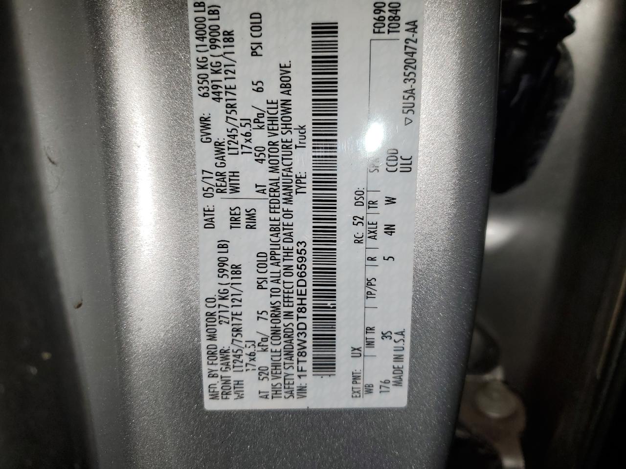 1FT8W3DT8HED65953 FORD F350 2017