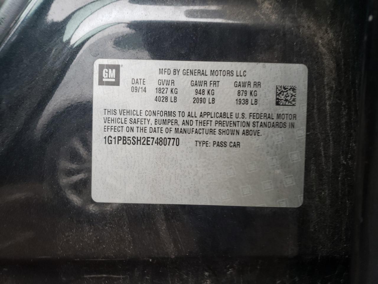 1G1PB5SH2E7480770 2014 Chevrolet Cruze Ls