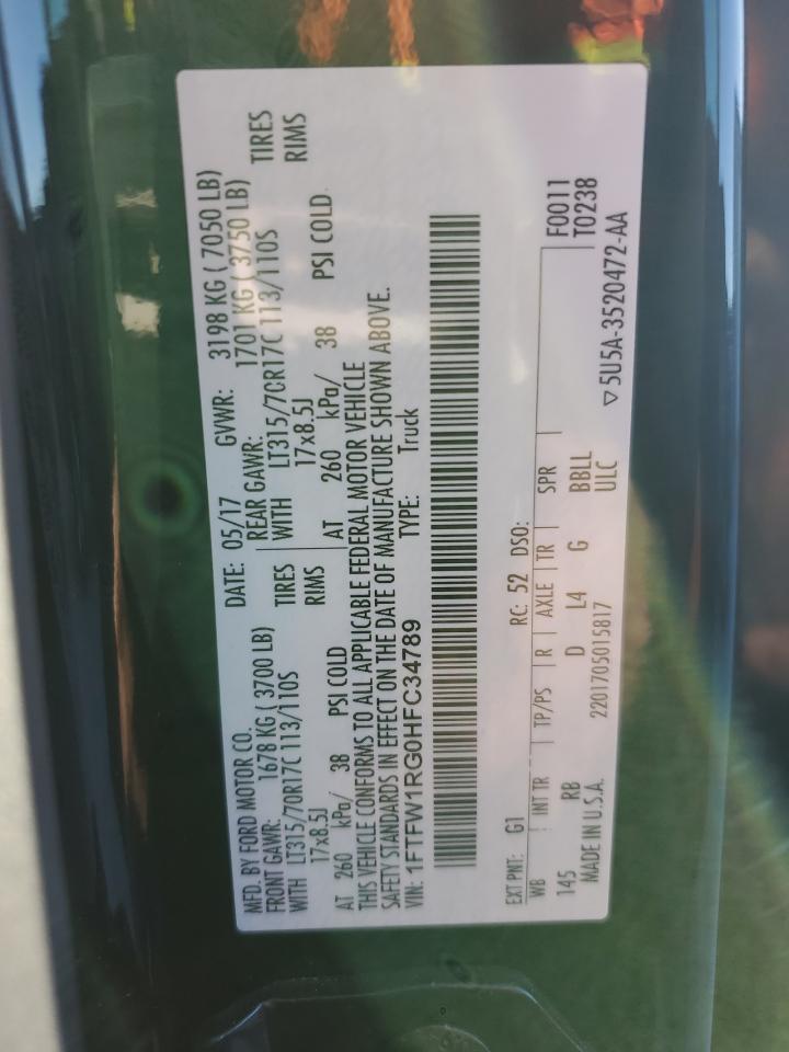 1FTFW1RG0HFC34789 FORD F150 2017