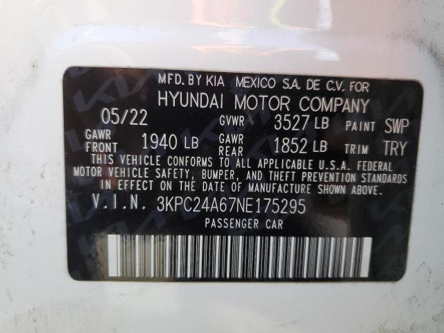 3KPC24A67NE175295 | 2022 HYUNDAI ACCENT SE