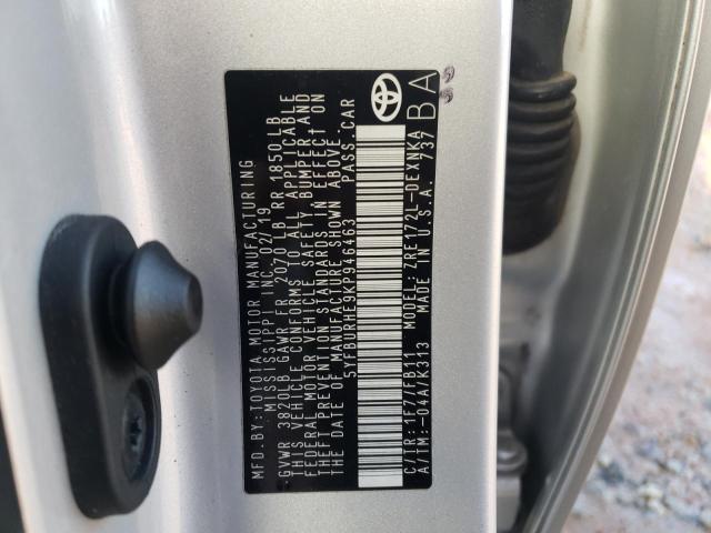 5YFBURHE9KP946463 TOYOTA COROLLA 2019