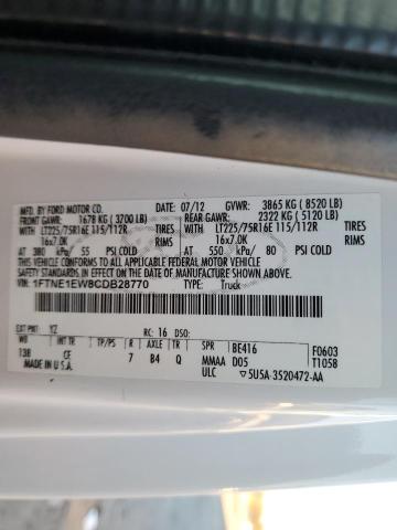 2012 Ford Econoline E150 Van VIN: 1FTNE1EW8CDB28770 Lot: 79965013