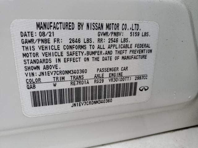 JN1EV7CR0NM340360 Infiniti Q50 SENSOR 10