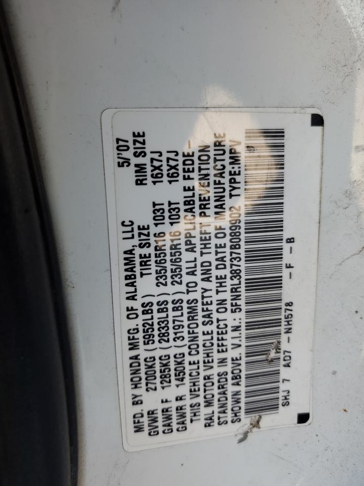 5FNRL38737B089902 2007 Honda Odyssey Exl