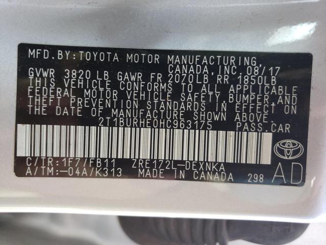 2T1BURHE0HC963175 | 2017 TOYOTA COROLLA L