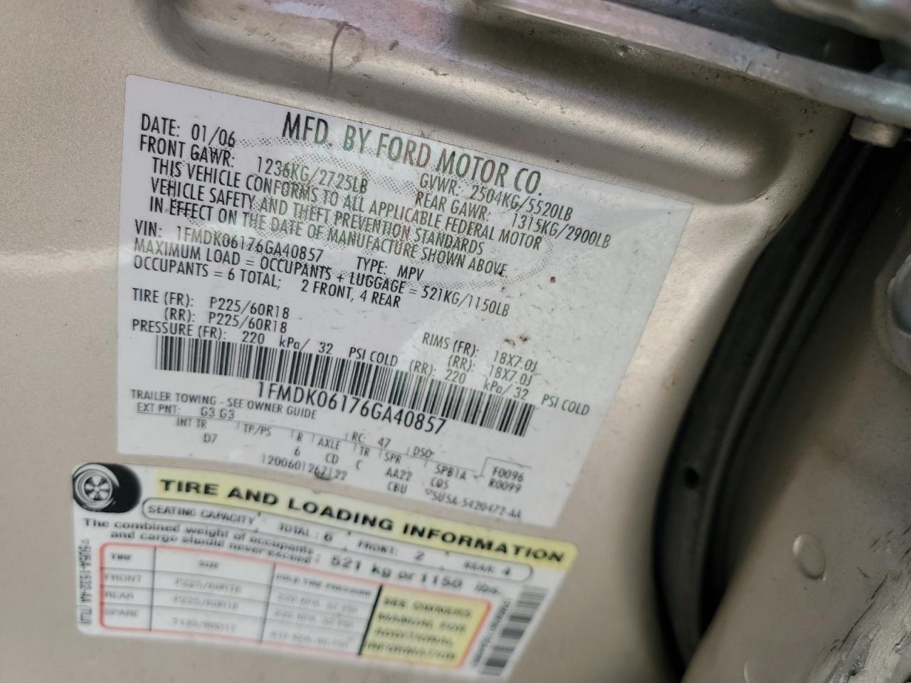 1FMDK06176GA40857 2006 Ford Freestyle Limited