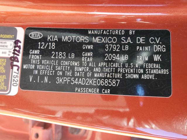 3KPF54AD2KE068587 | 2019 KIA FORTE EX