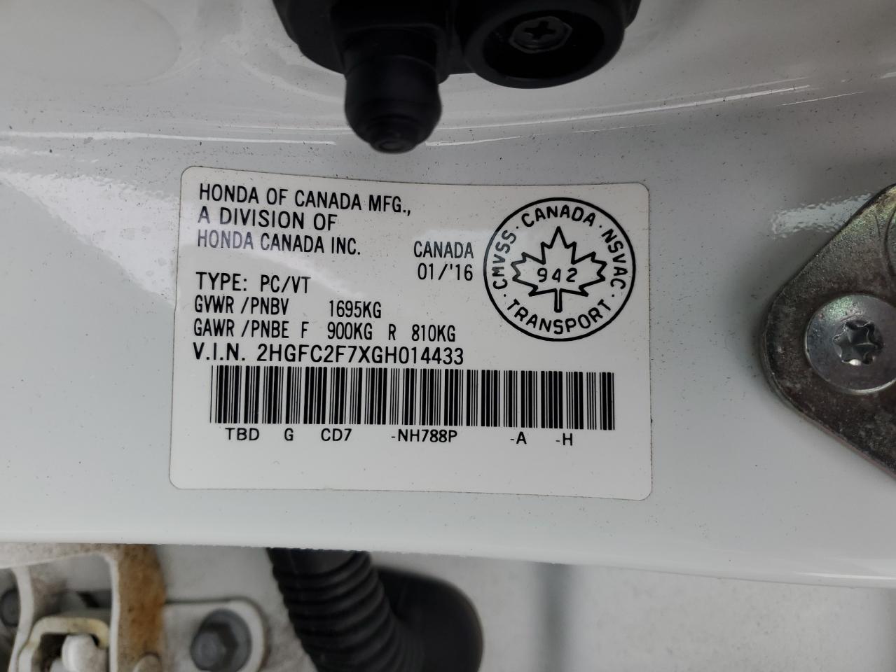 2HGFC2F7XGH014433 2016 Honda Civic Ex