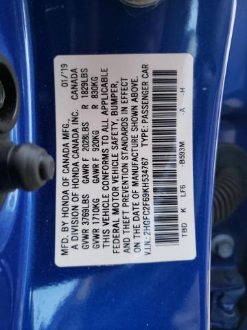 2HGFC2F69KH534767 | 2019 HONDA CIVIC LX