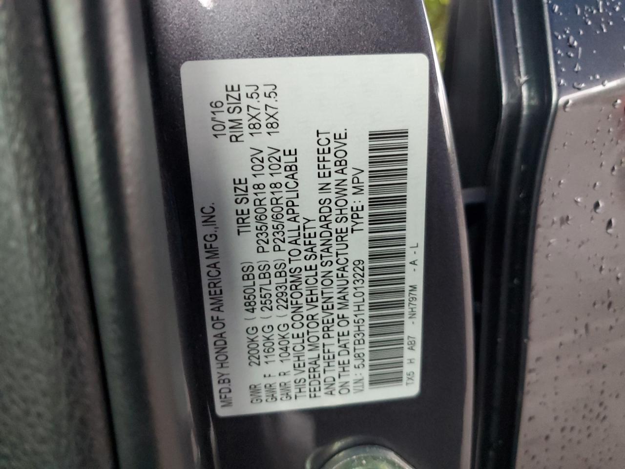 5J8TB3H51HL013229 2017 Acura Rdx Technology