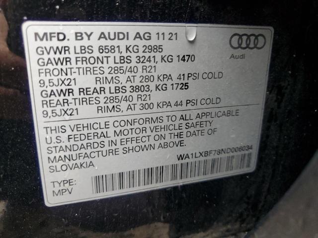 WA1LXBF78ND006034 | 2022 AUDI Q7 PREMIUM