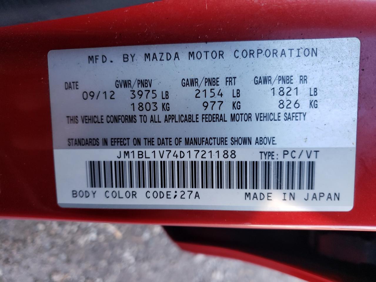 JM1BL1V74D1721188 2013 Mazda 3 I