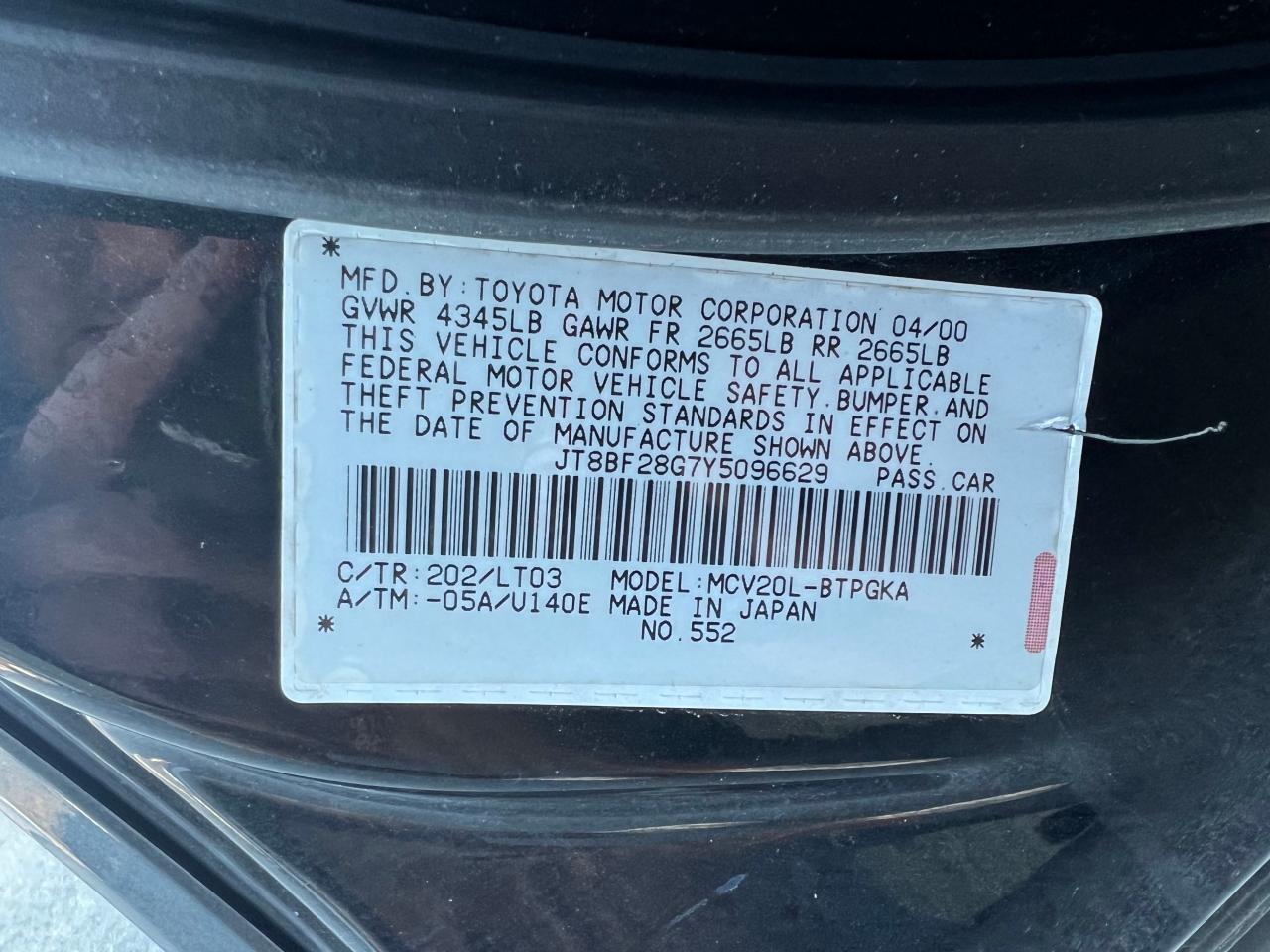 jt8bf28g7y5096629 JT8BF28G7Y5096629 2000 Lexus Es 300