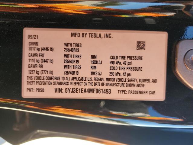 5YJ3E1EA4MF061493 | 2021 TESLA MODEL 3