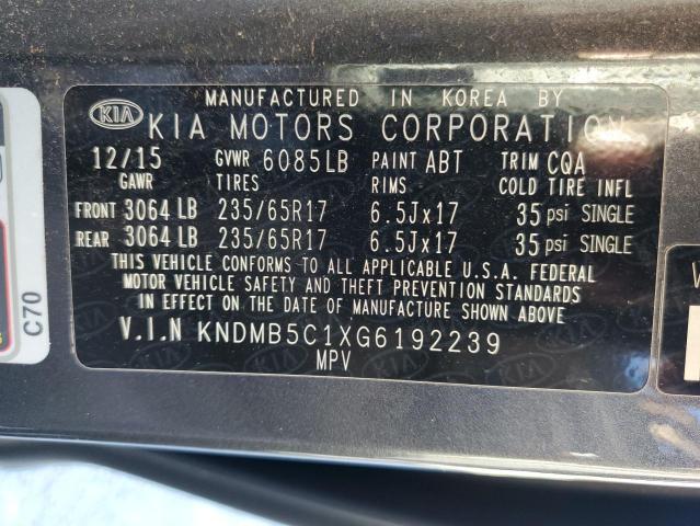 KNDMB5C1XG6192239 | 2016 KIA SEDONA LX