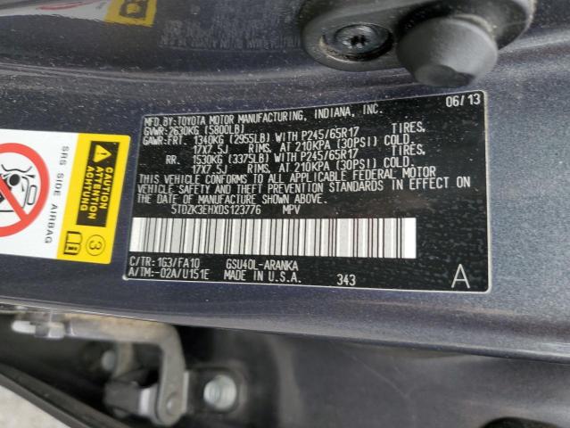 VIN 5TDZK3EHXDS123776 2013 Toyota Highlander, Base no.12