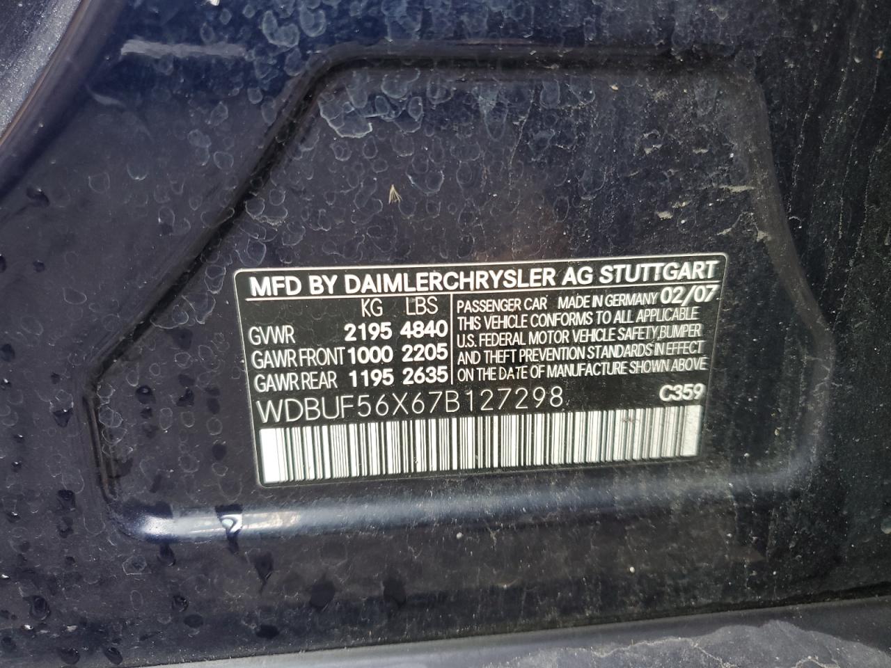 WDBUF56X67B127298 2007 Mercedes-Benz E 350