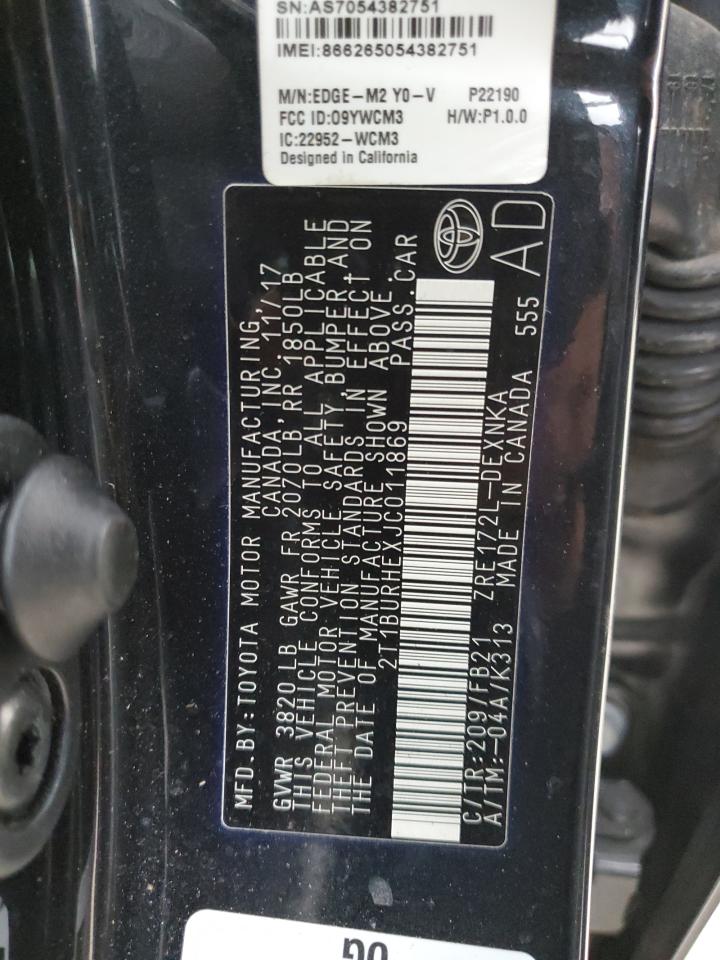 2T1BURHEXJC011869 2018 Toyota Corolla L