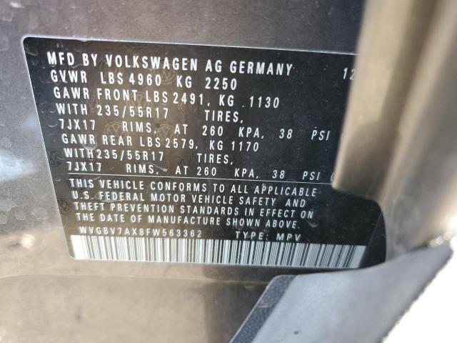 2015 Volkswagen Tiguan S VIN: WVGBV7AX8FW563362 Lot: 82563573