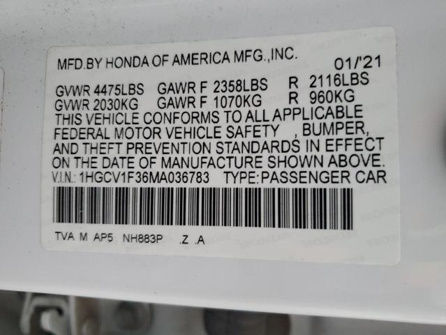 1HGCV1F36MA036783 | 2021 HONDA ACCORD SPO