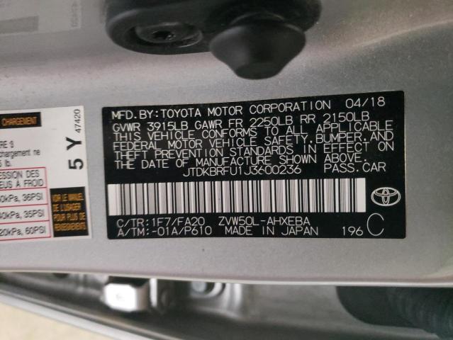 JTDKBRFU1J3600236 | 2018 TOYOTA PRIUS