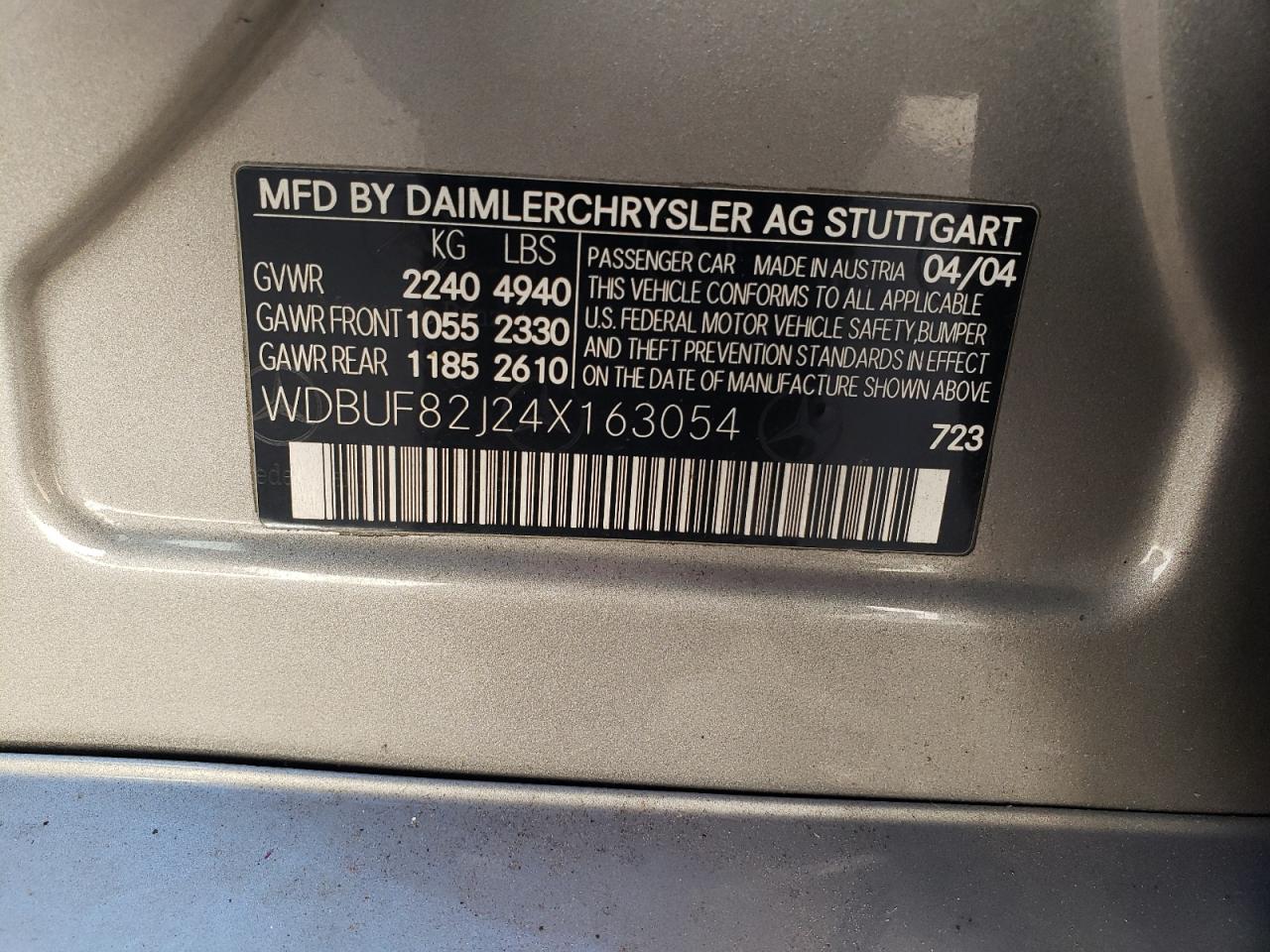 wdbuf82j24x163054 WDBUF82J24X163054 2004 Mercedes-Benz E 320 4Matic