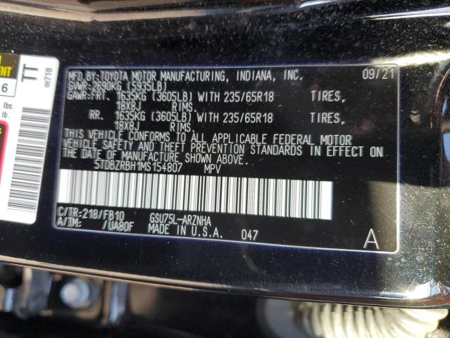 VIN 5TDBZRBH1MS154807 2021 Toyota Highlander, L no.13