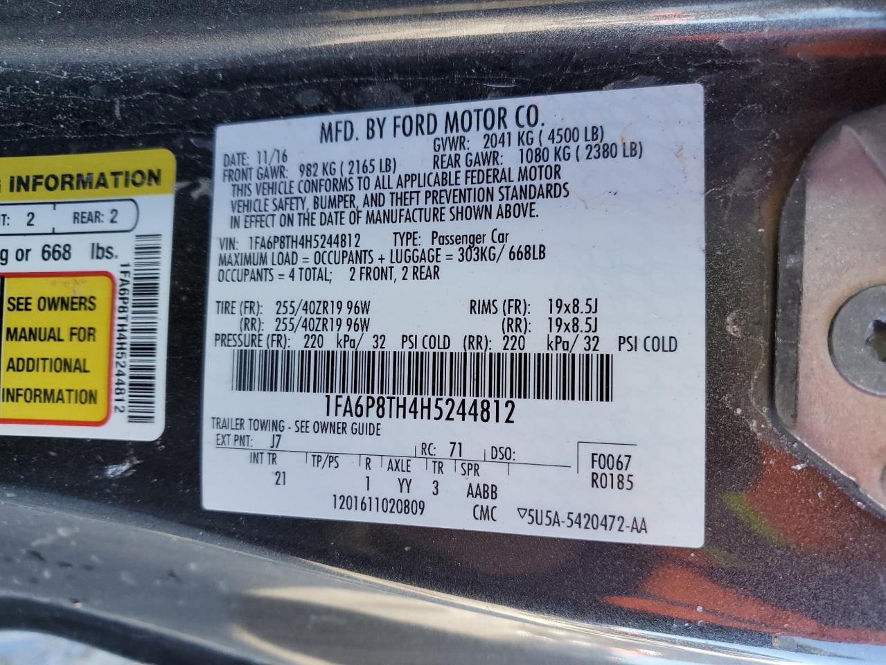 1FA6P8TH4H5244812 FORD ALL Models 2017