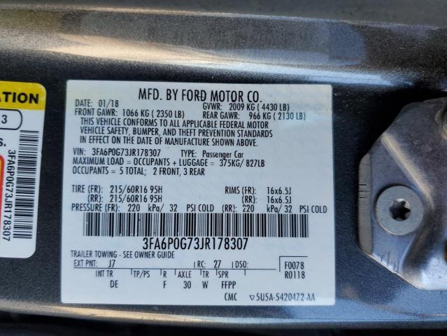 3FA6P0G73JR178307 | 2018 FORD FUSION S