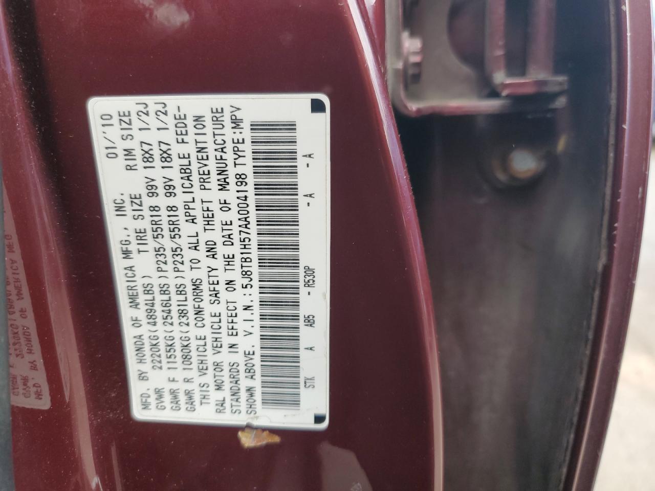 5j8tb1h57aa004198 5J8TB1H57AA004198 2010 Acura Rdx Technology